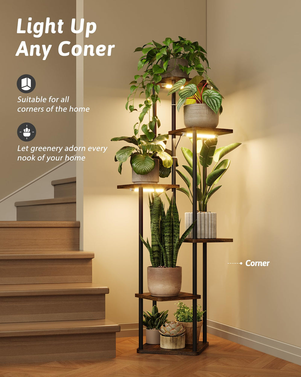 Close-up of GENTINGBRO 6 Tier Plant Stand with plants