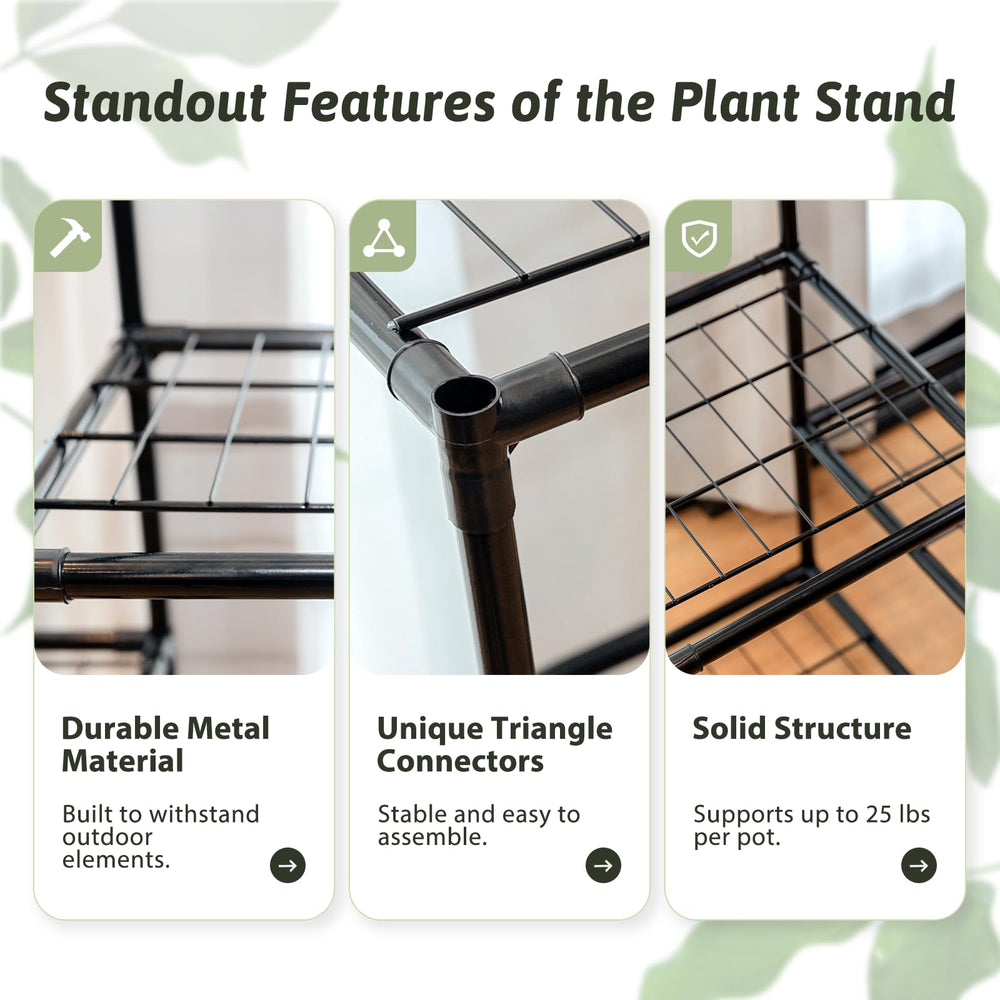 Close-up of GENTINGBRO plant stand's sturdy metal frame and mesh layers