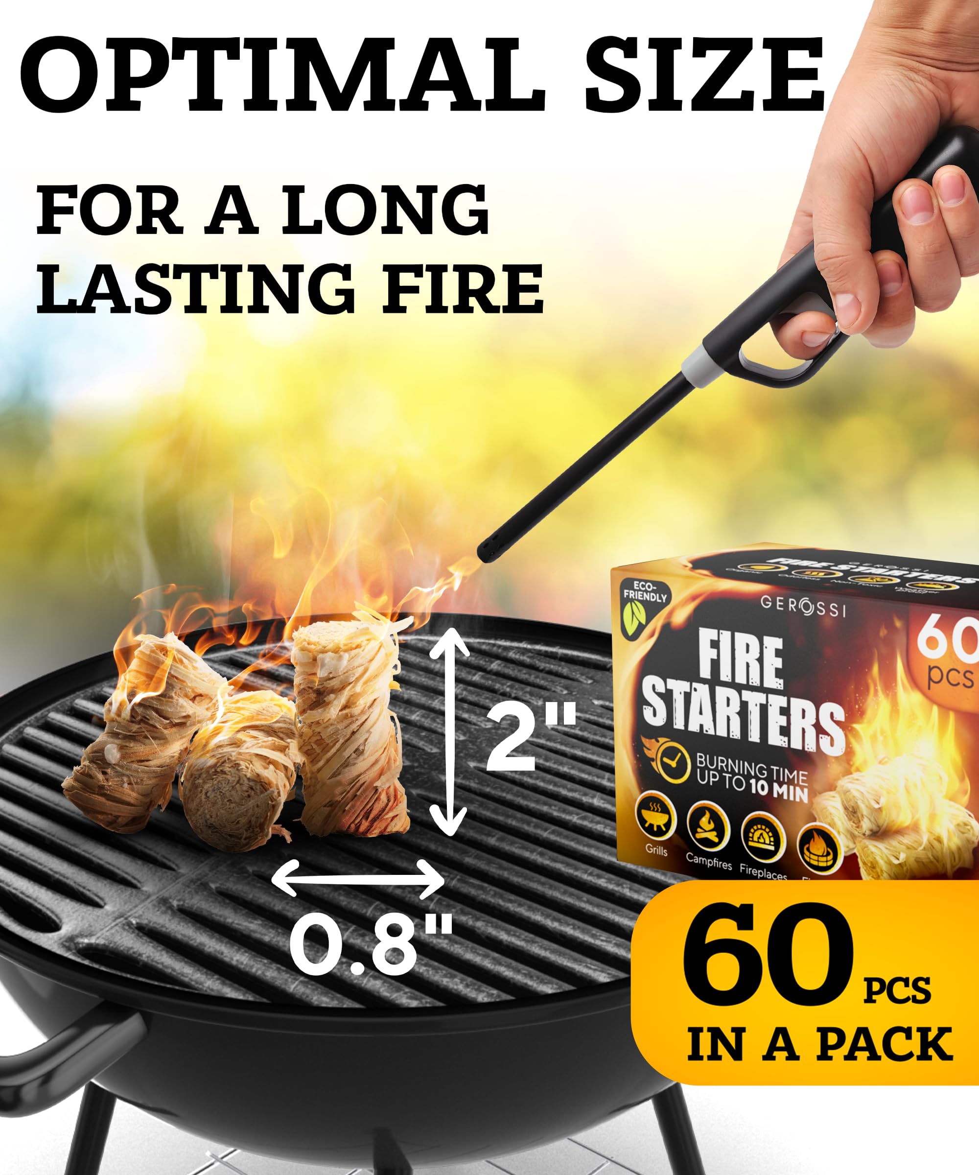 Close-up of GEROSSI fire starter stick, organic material