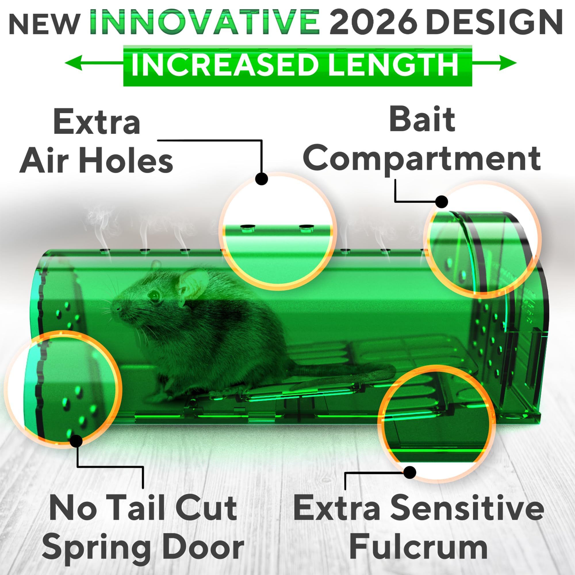 Close-up of GEROSSI Humane Mouse Trap showing sensitive spring mechanism