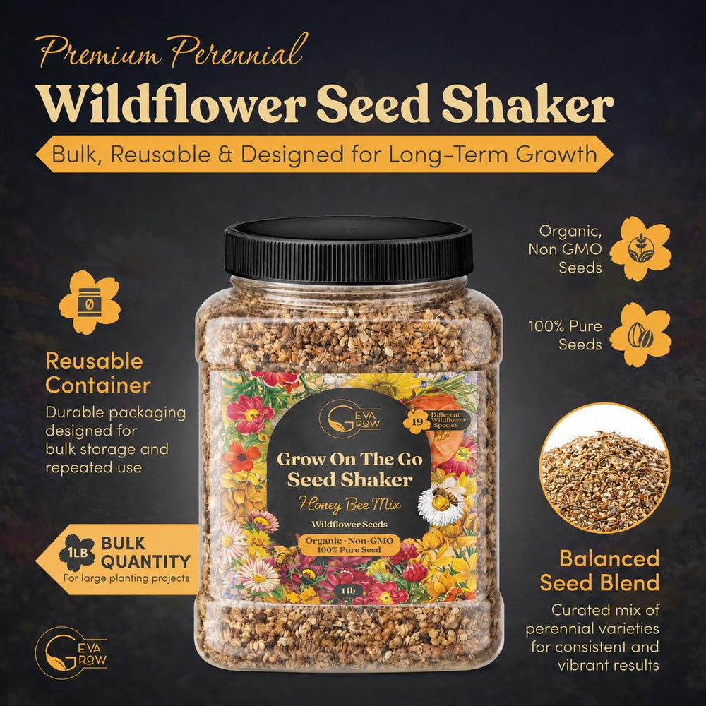 Close-up of GevaGrow wildflower seeds in container