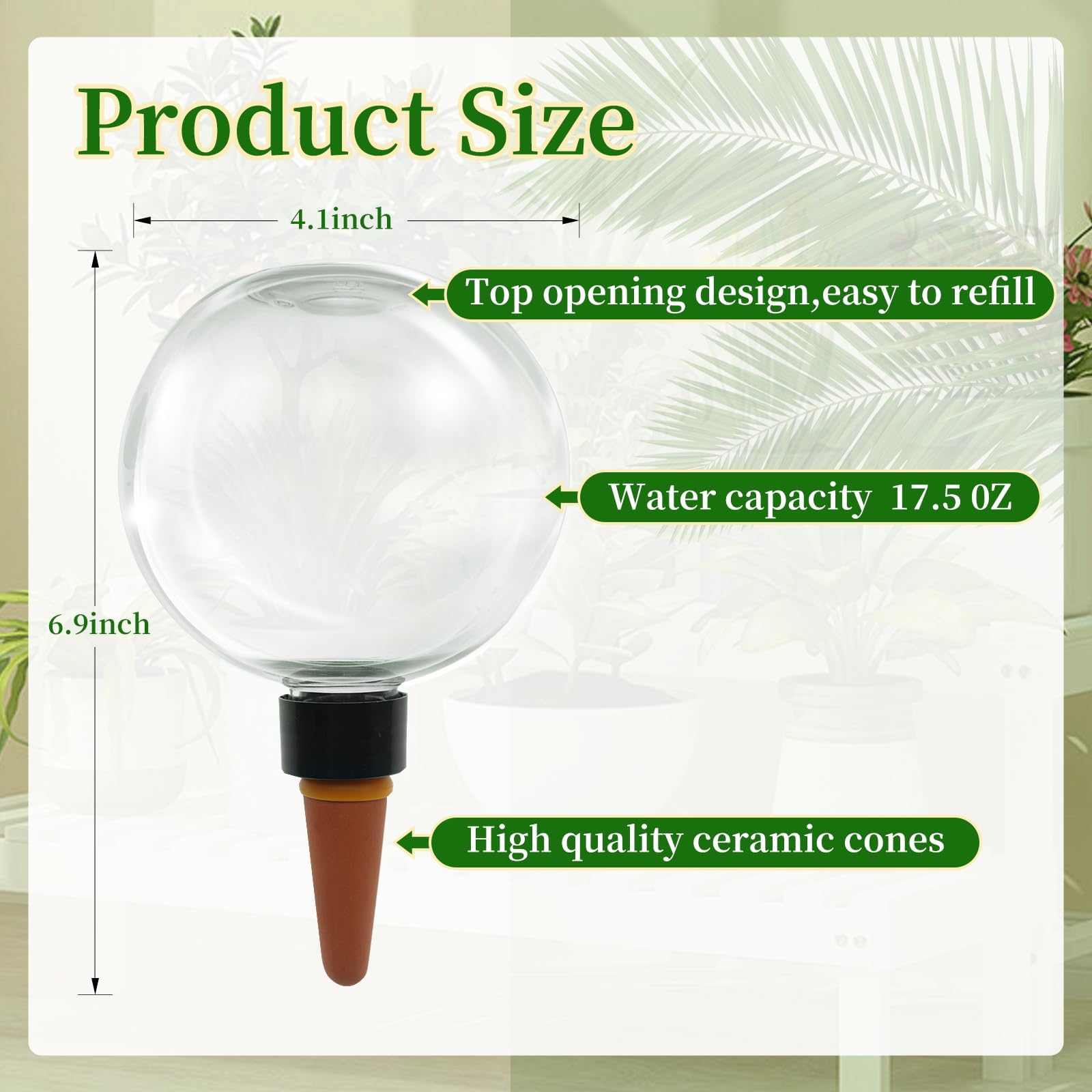 Close-up of GEWOSI self watering globe with watering stake
