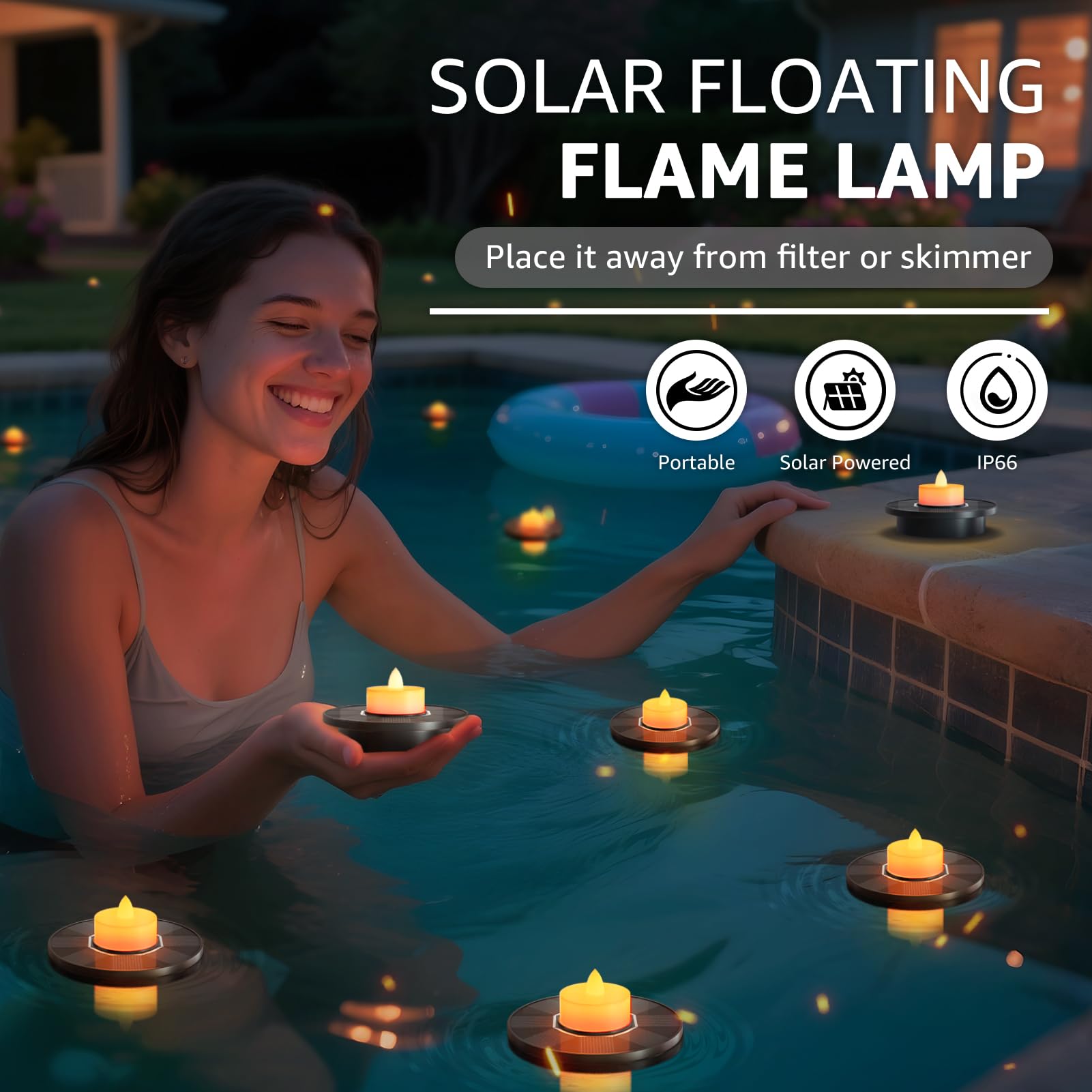 Close-up of GGNOO Solar Floating Light in water