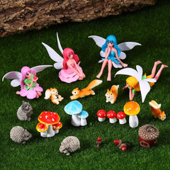 Close-up of GGSTDDUP fairy garden mushrooms and pine cones