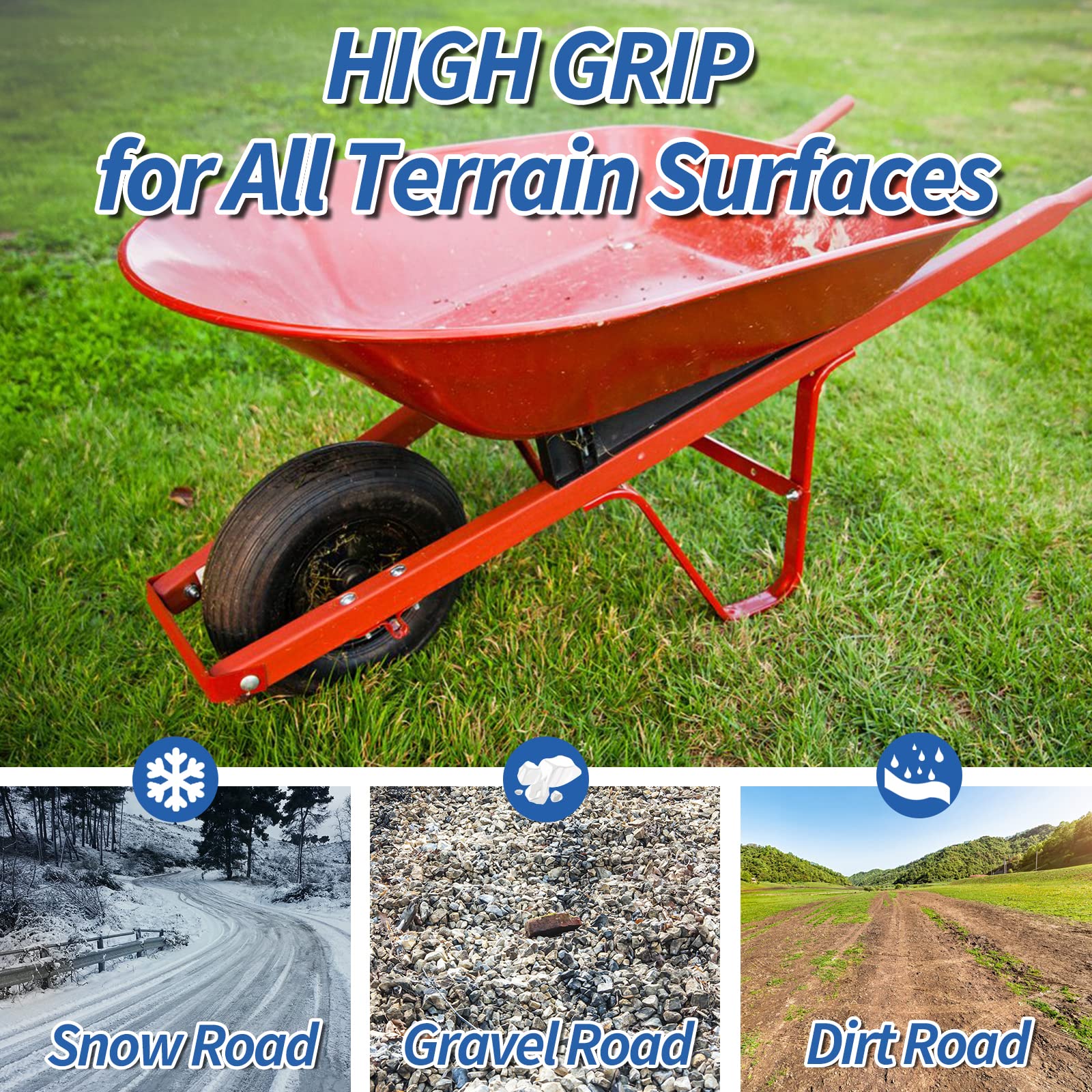 Close-up of GICOOL wheelbarrow tire rim and bearings