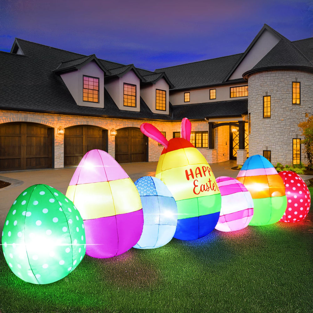 Close-up of GIFTFIND inflatable Easter Eggs showing vibrant colours