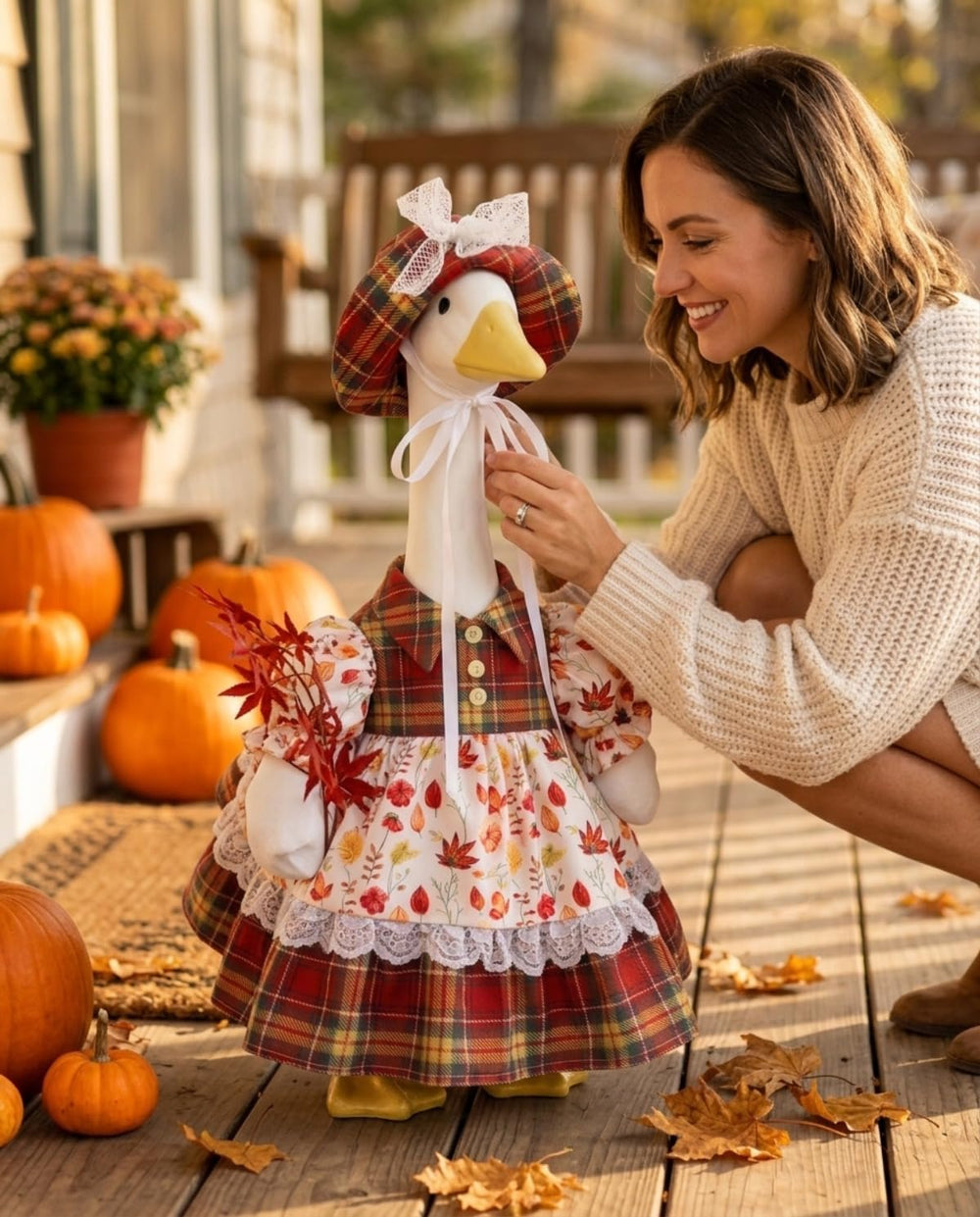 Close-up of GigaCircle Fall Porch Goose Outfit details
