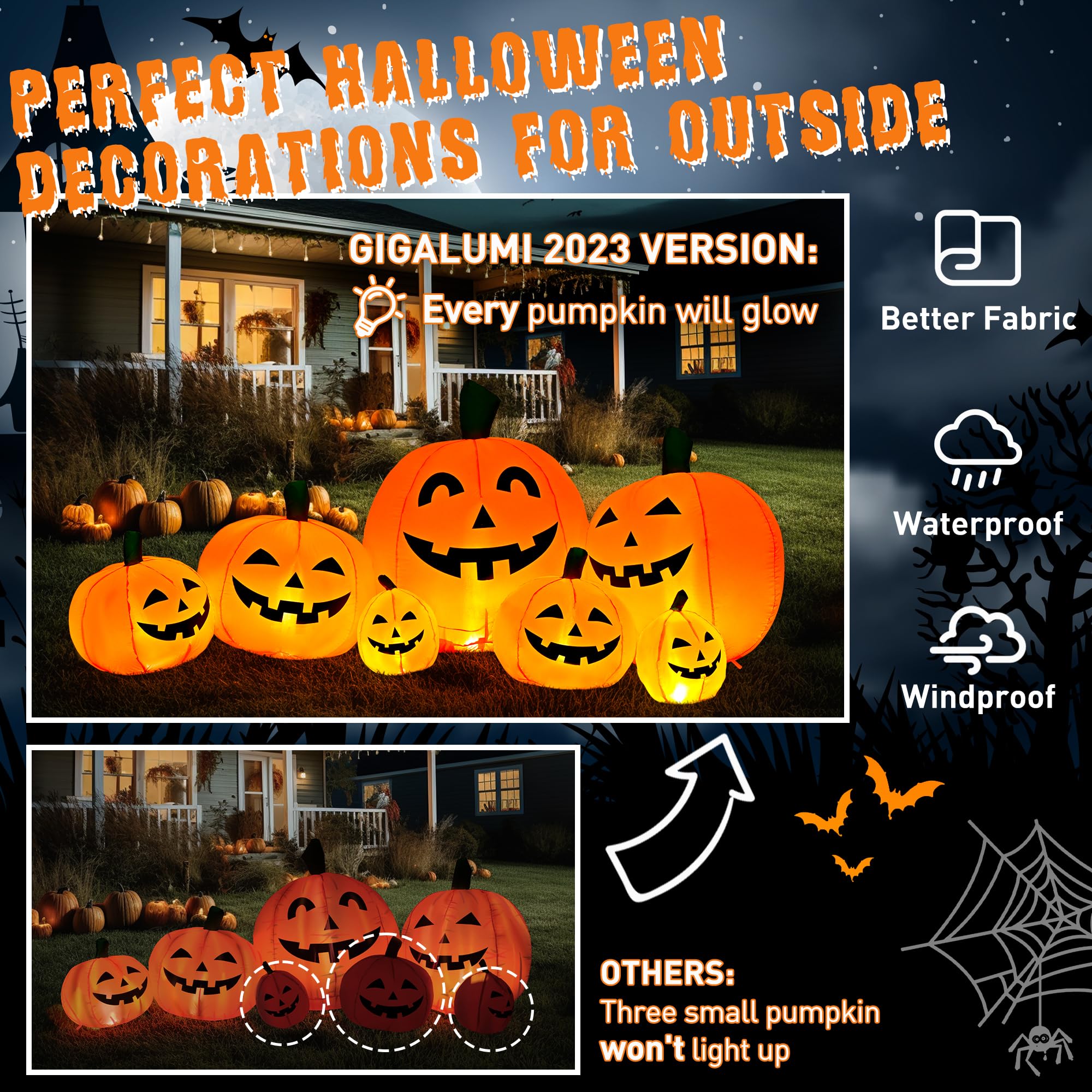 Close-up of GIGALUMI inflatable pumpkin smiling face