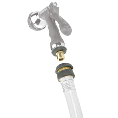 Close-up of GILMOUR brass hose connector with rubber grip