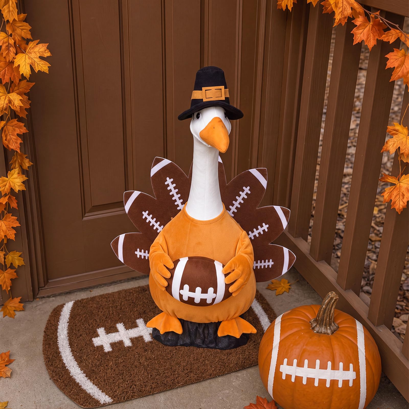 Close-up of Gilprop Fall Football Goose Costume with football detail