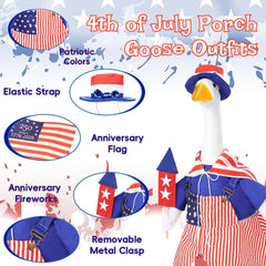 Close-up of GJL patriotic goose outfit top with fireworks and small flag