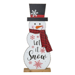 Close-up of Glitzhome snowman sign with holiday sentiments