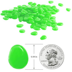 Close-up of GLOCARNIVAL resin glow pebbles with vibrant green color