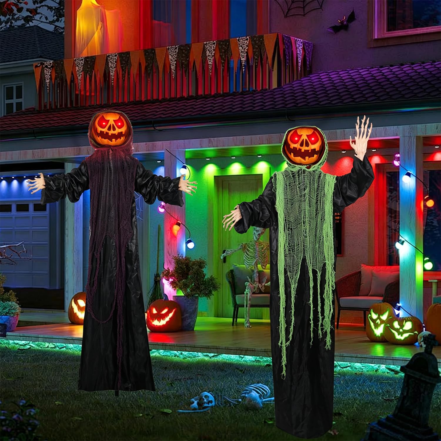 Close-up of glowing red eyes on yosager pumpkin decoration