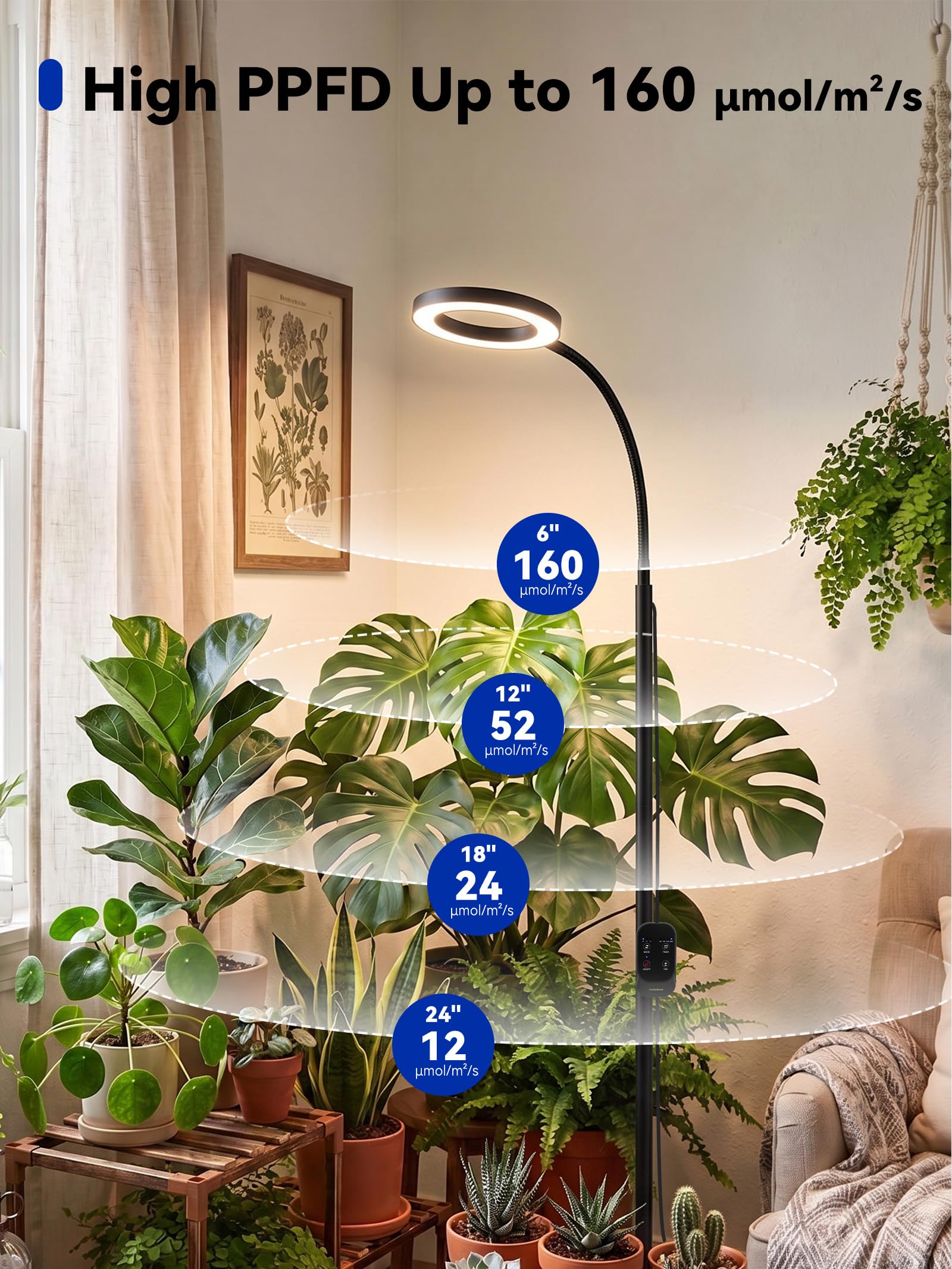 Close-up of GLOWRIUM Grow Light base and pole