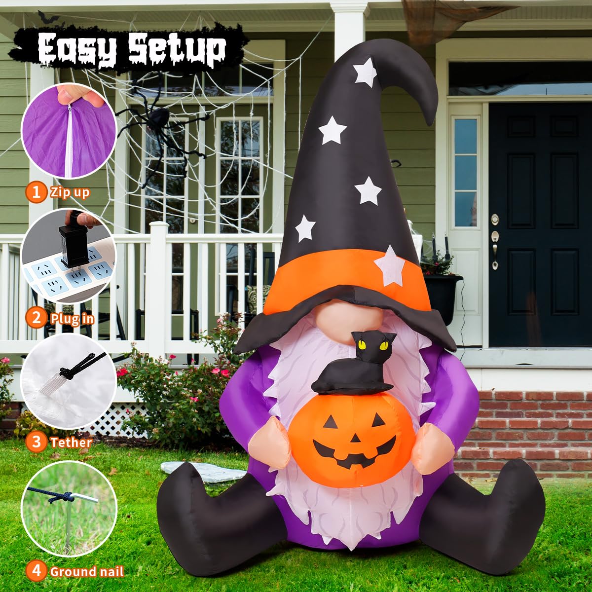 Close-up of GOOSH Halloween Gnome Inflatable face and LED
