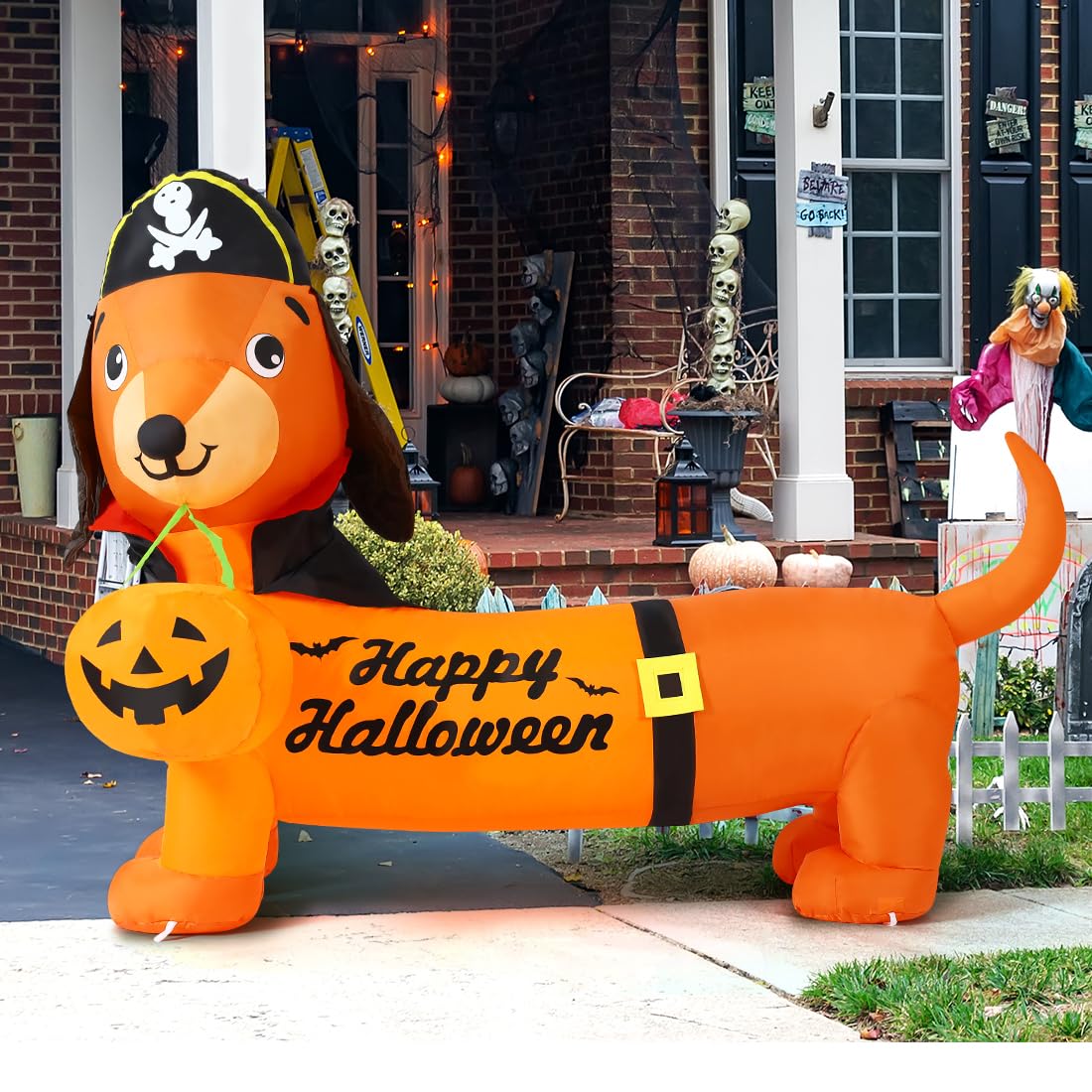Close-up of GOOSH Halloween Inflatable Dog with Pirate Hat