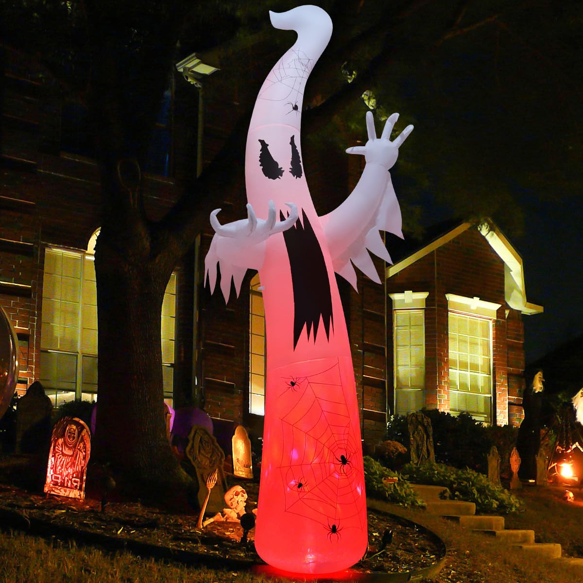 Close-up of GOOSH inflatable ghost with spiders