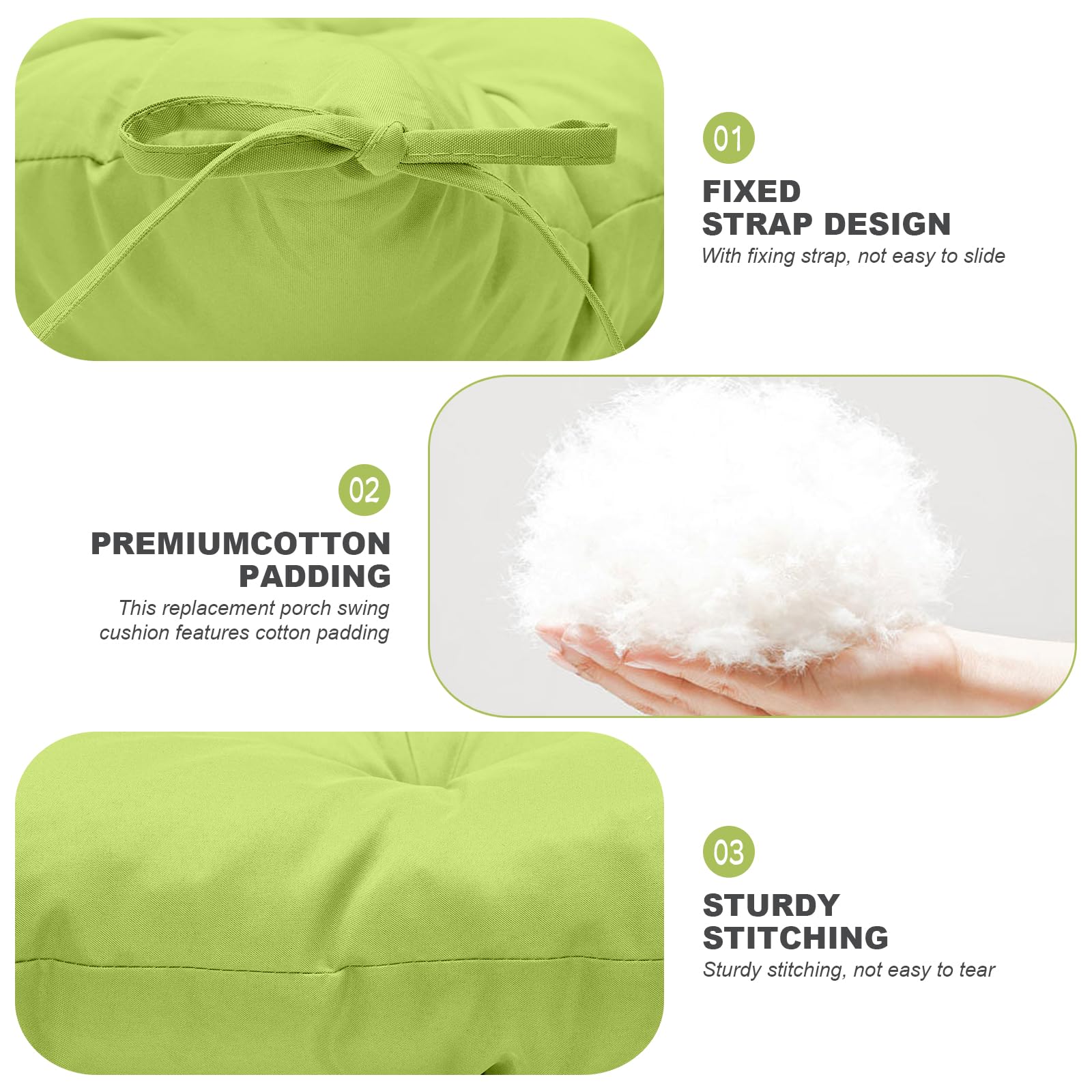 Close-up of GPQAWER Porch Swing Cushion's corner ties