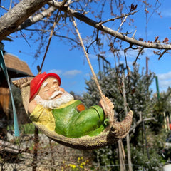 Close-up of Green Garden Gnome with hand-painted details