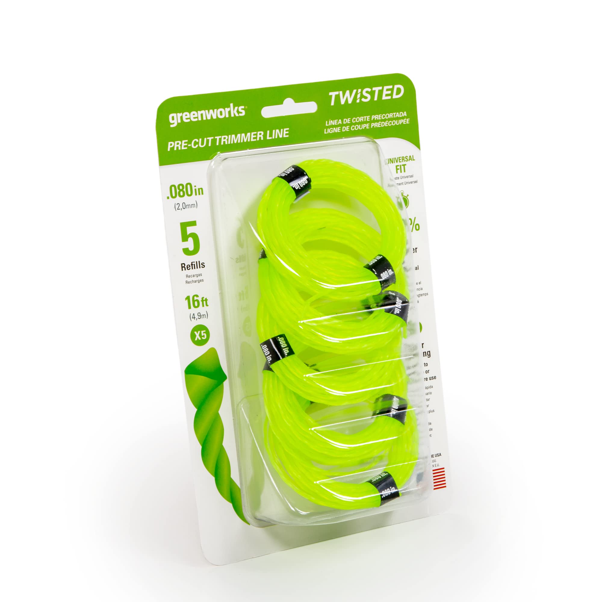 Close-up of Greenworks 0.080" string trimmer line coils