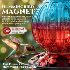 Close-up of Grete Gotye glass hummingbird feeder feeding ports