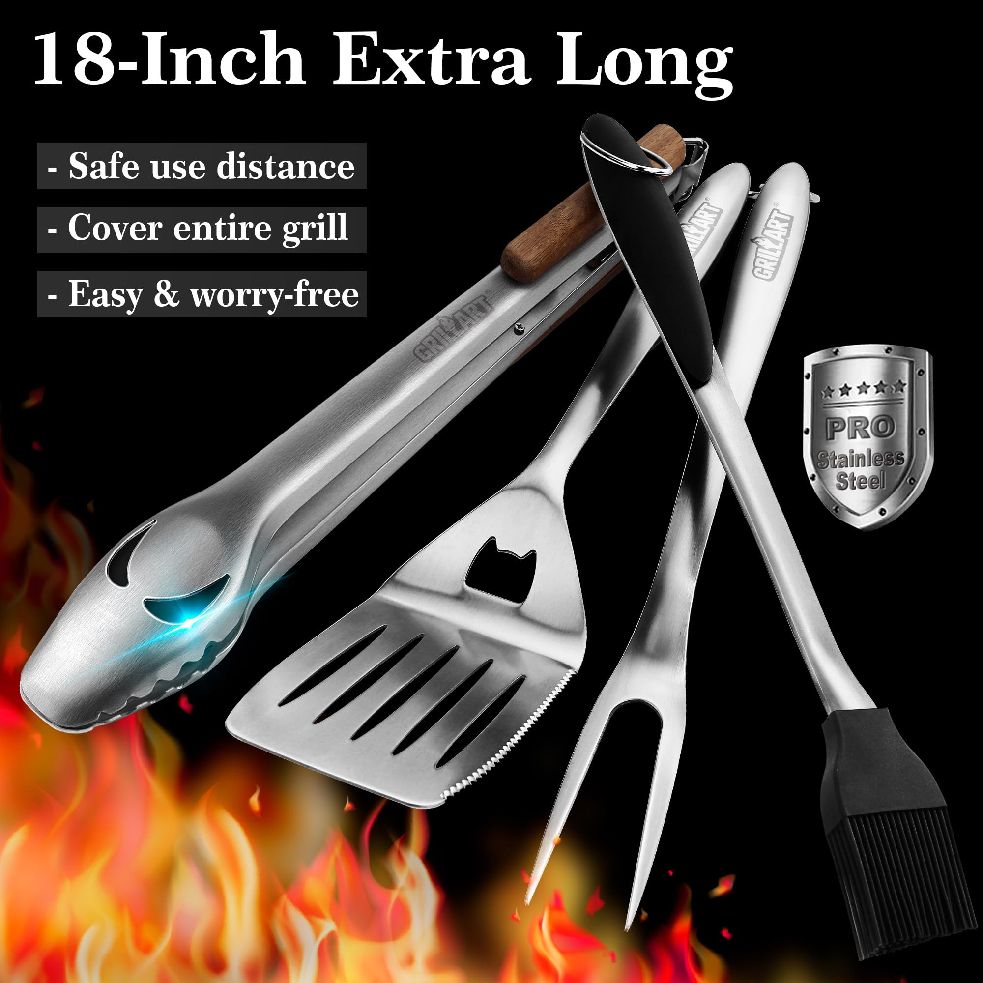 Close-up of GRILLART multi-function spatula with knife and bottle opener