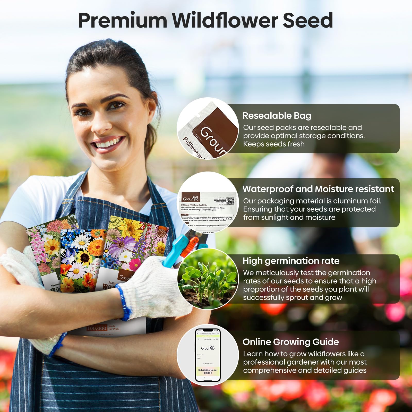 Close-up of Groundio Wildflower Seeds showing seed varieties