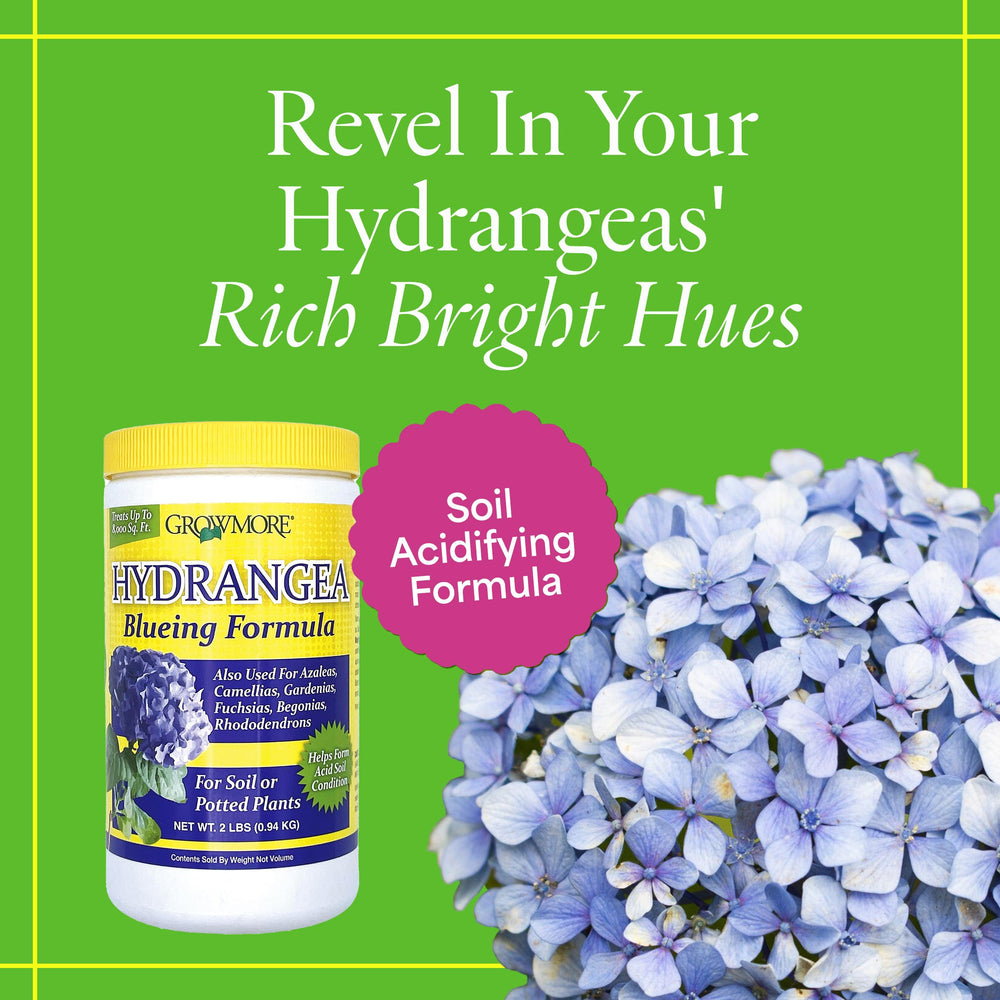 Close-up of Grow More Hydrangea Blueing Formula packaging