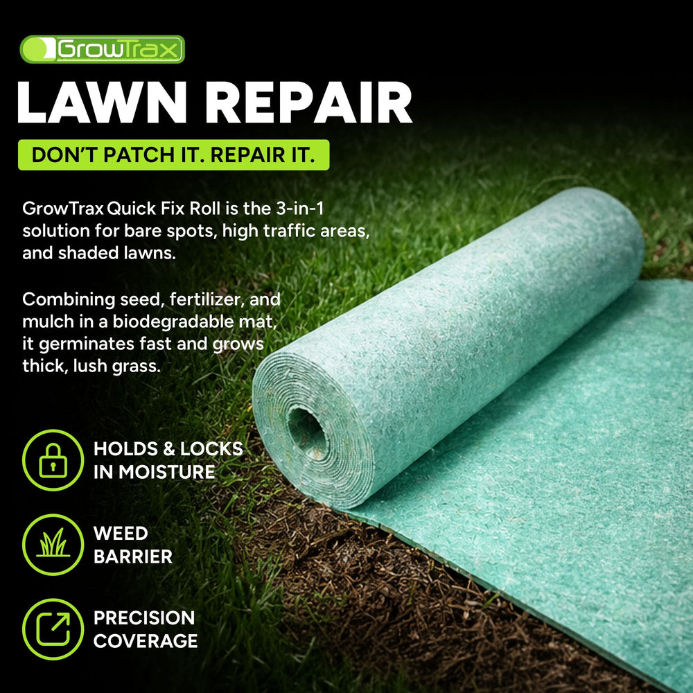 Close-up of GROWTRAX Grass Seed Mat showing seed and mulch