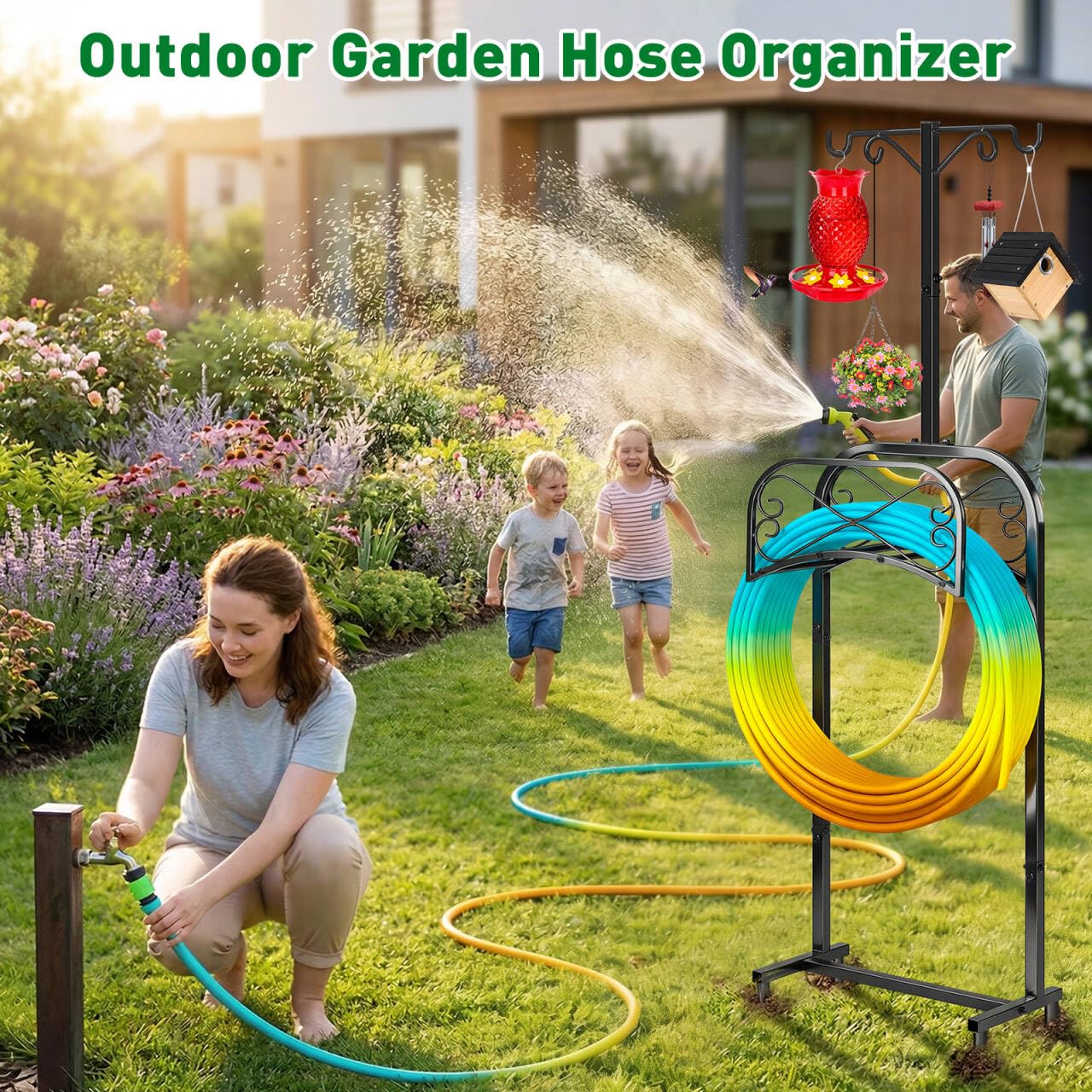 Close-up of Gtongoko Garden Hose Holder 70 inch metal finish