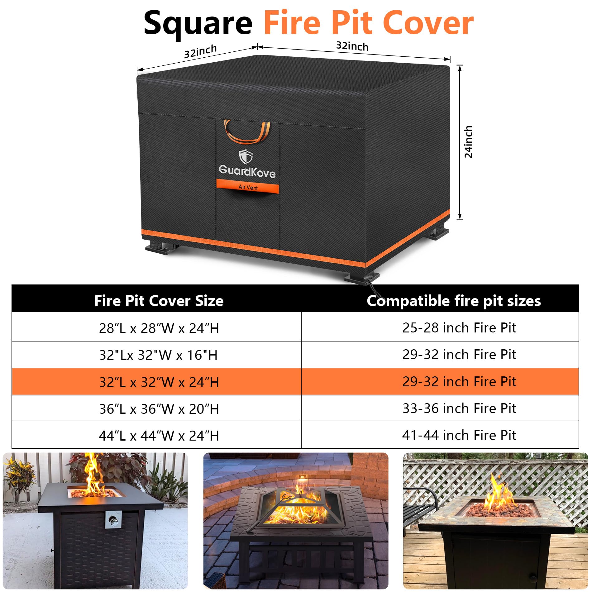 Close-up of GuardKove heavy duty fabric fire pit cover