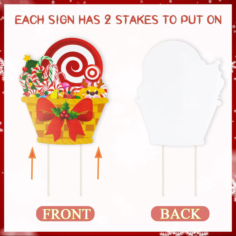 Close-up of GuassLee Candy Christmas Yard Sign with stakes