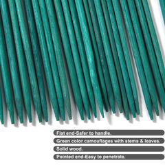 Close-up of Guatbsecure wood plant stake with green garden ties