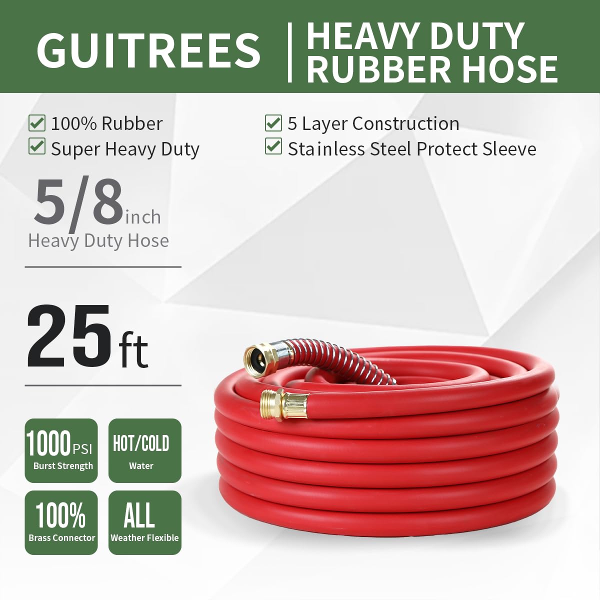 Close-up of Guitrees rubber garden hose fittings