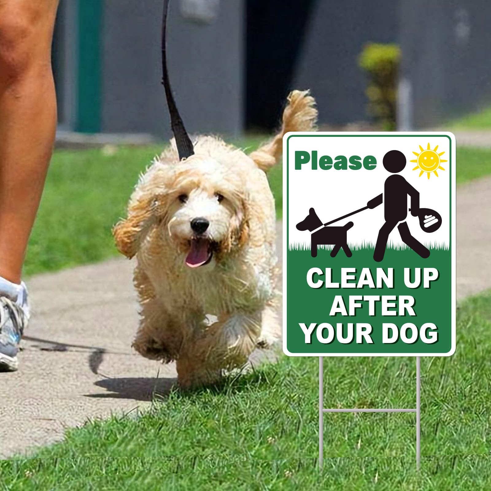 Close-up of GXGGUS Clean Up After Your Dog Sign showing high-contrast design
