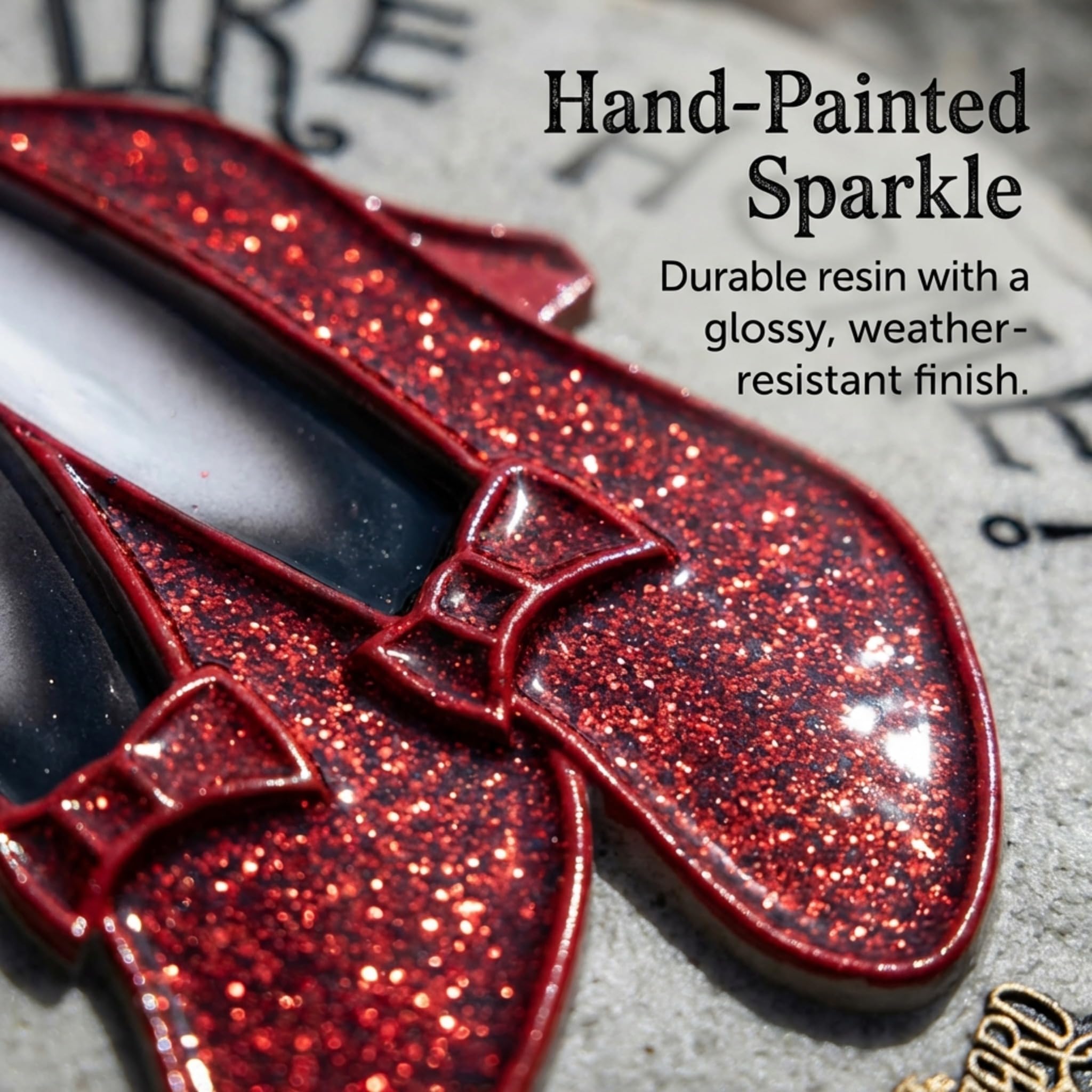 Close-up of hand-painted detail on Spoontiques Ruby Slippers Stepping Stone