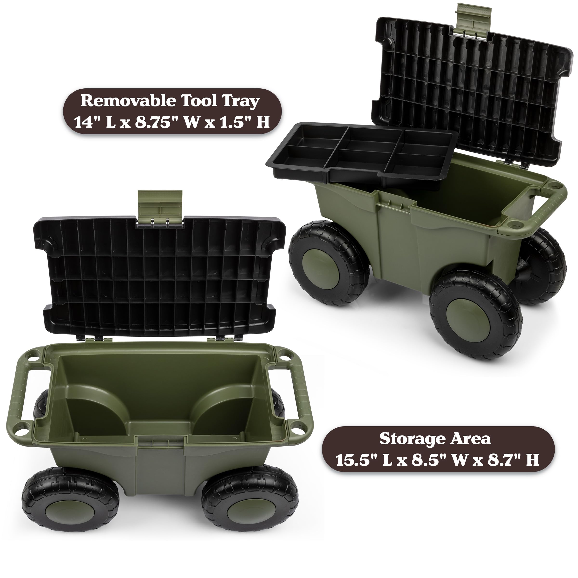 Close-up of handles on Pure Garden Rolling Garden Cart
