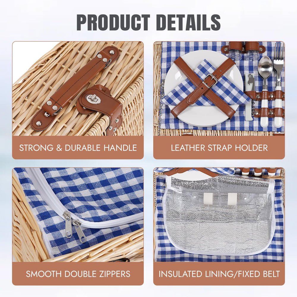 Close-up of HappyPicnic picnic basket and included wine glasses
