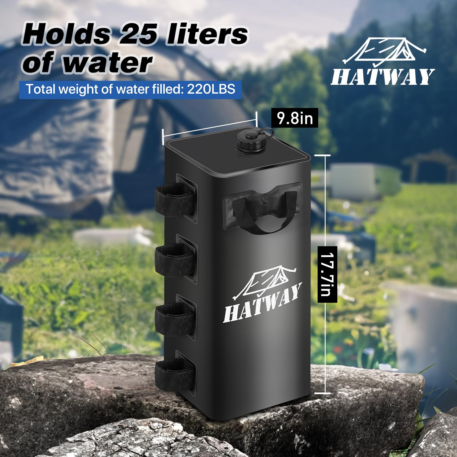 Close-up of Hatway Canopy Weights filled with water