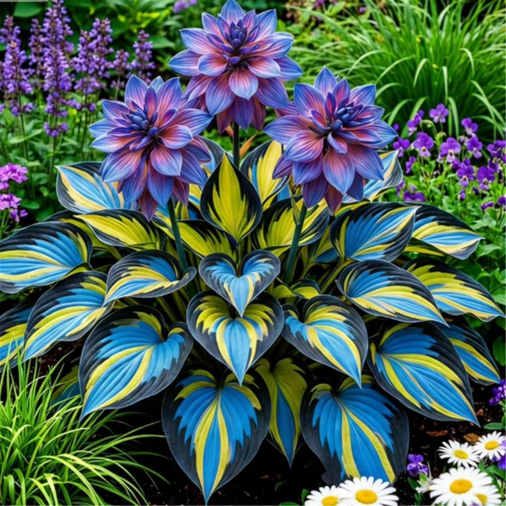 Close-up of heart-shaped leaves of hosta plants
