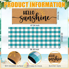 Close-up of Hello Sunshine print on doormat