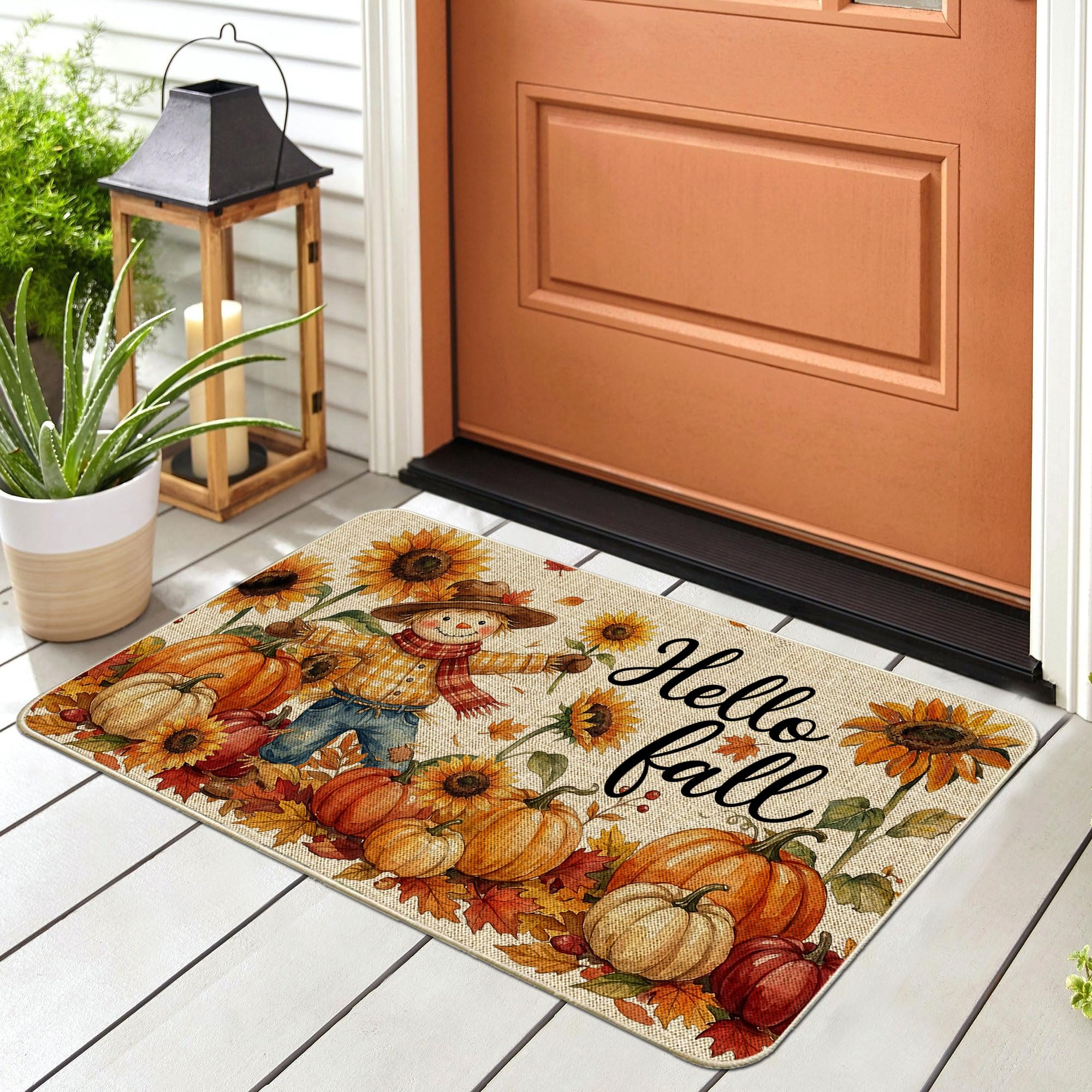 Close-up of Hexagram Fall Door Mat burlap texture