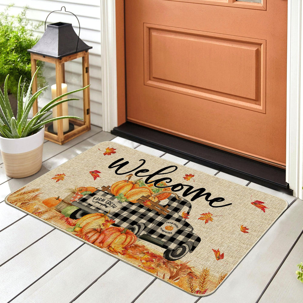 Close-up of Hexagram Fall Door Mat showing burlap texture