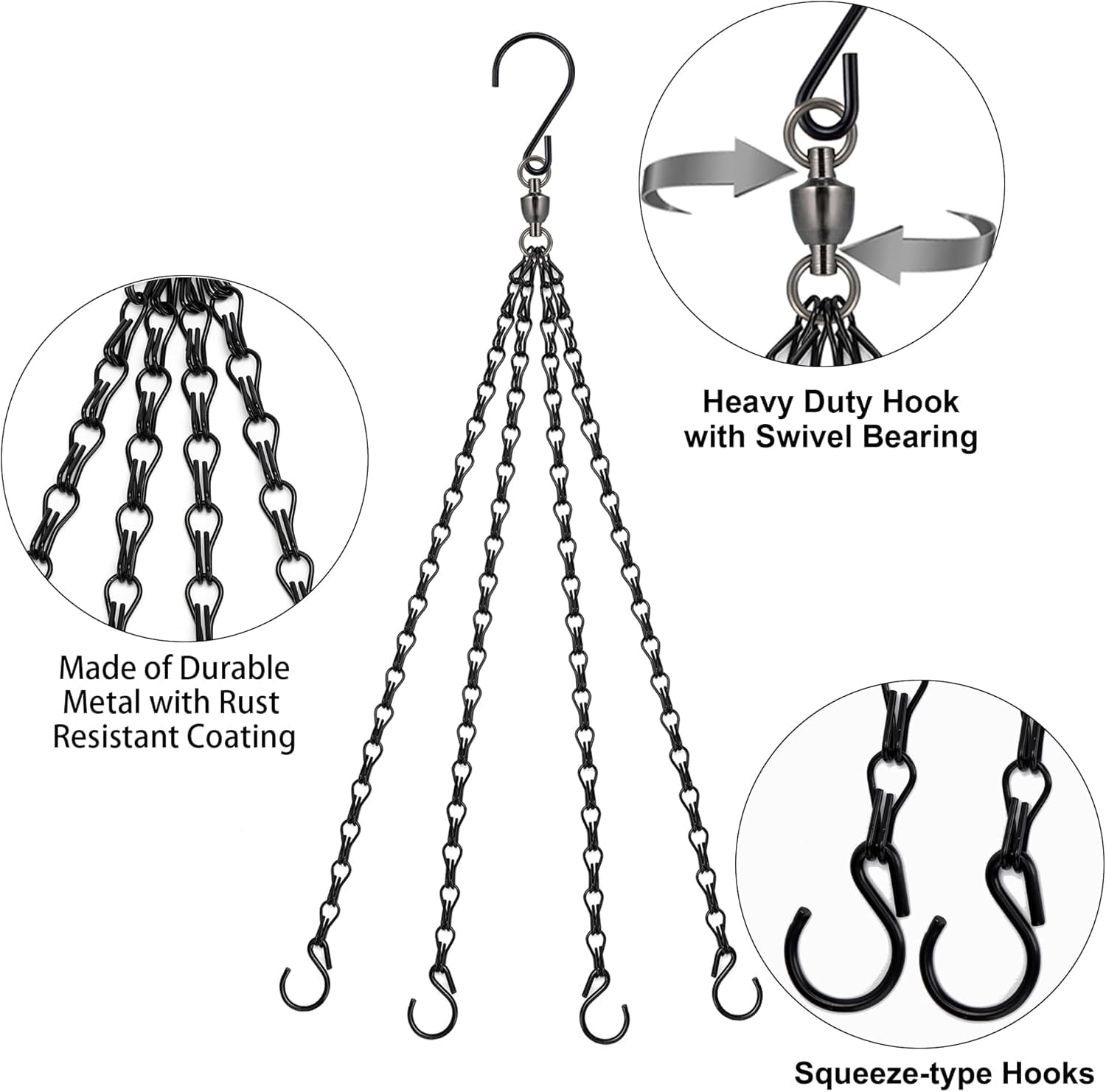 Close-up of Heybe 23 Inch Hanging Basket Chains with adjustable hooks