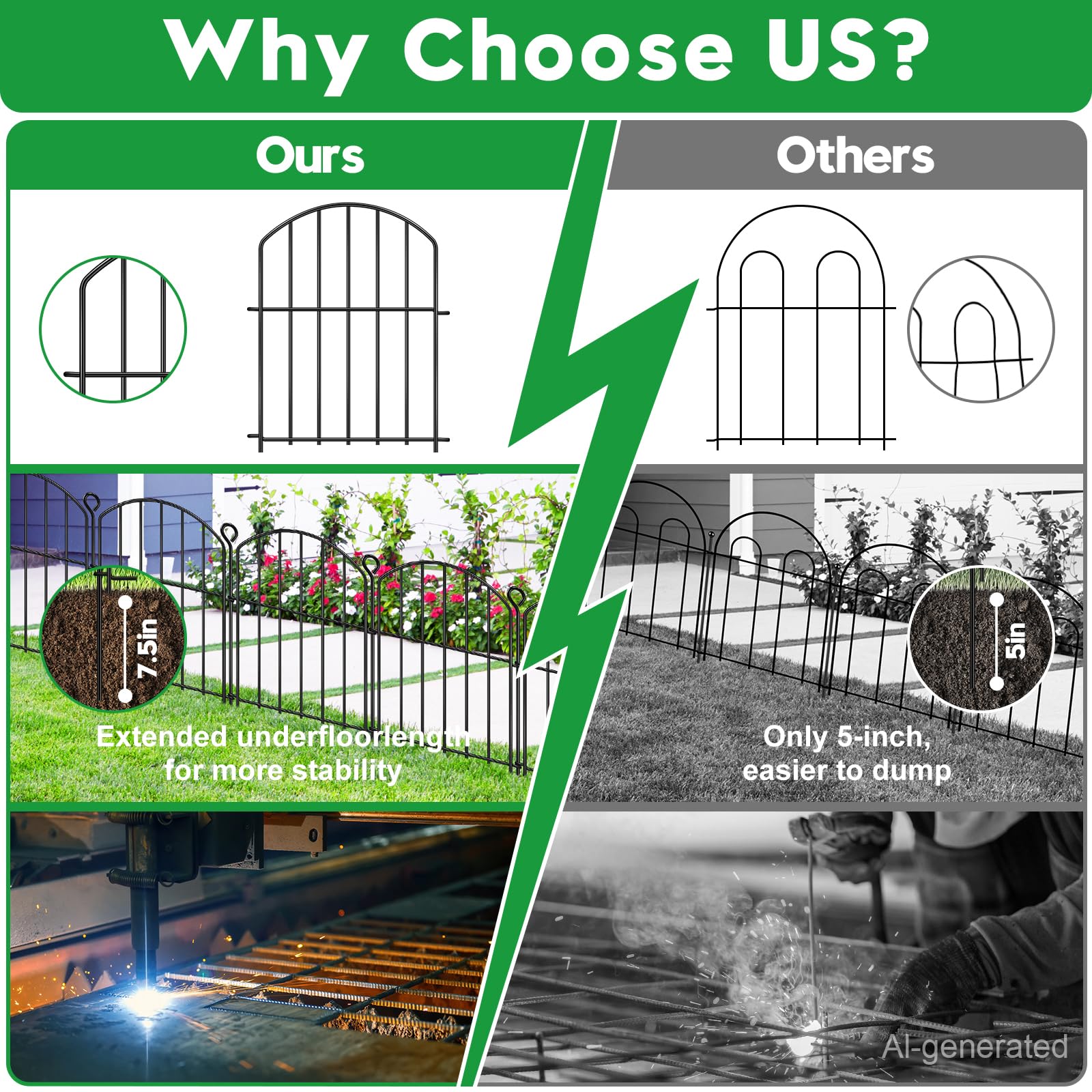 Close-up of HEYRSUN Decorative Garden Fence black anti-rust coating