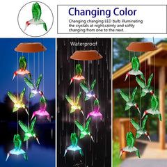 Close-up of HiSolar Hummingbird wind chime showing LED details