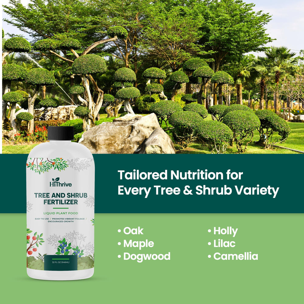 Close-up of HiThrive Tree and Shrub Plant Food label