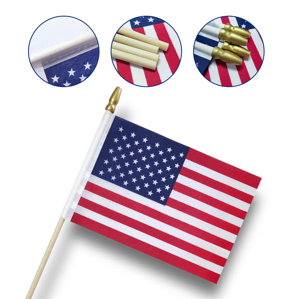 Close-up of Hocis Mini American Flag with antique spear