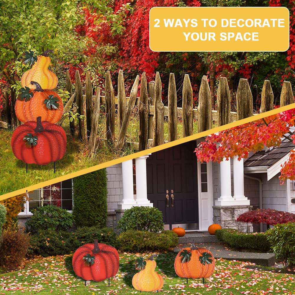 close-up of hogardeck metal pumpkin garden stakes